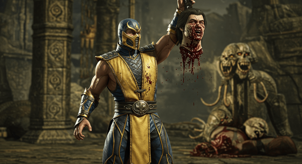 ¿6x1?: ¿Por qué cambia tu voz en la pubertad? 4 Escena de Mortal Kombat con personaje victorioso mostrando gore. Videojuegos de lucha, violencia gráfica. Accesibilidad web.