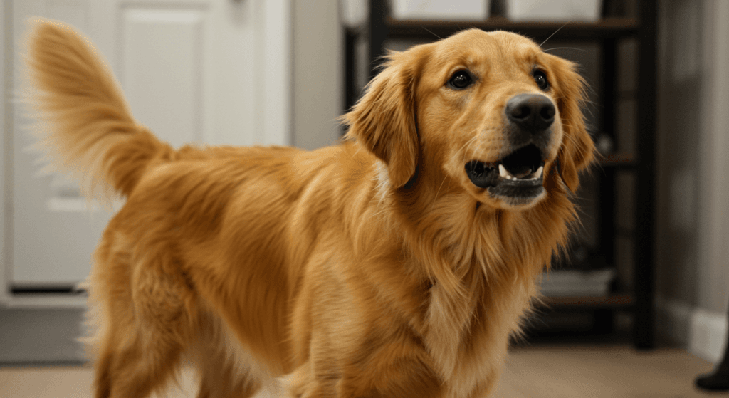 ¿Por qué tu perro actúa así? Explicaciones curiosas sobre su comportamiento 3 Perro Golden Retriever mordiendo su cola en casa. Mascota jugando y persiguiendo su cola