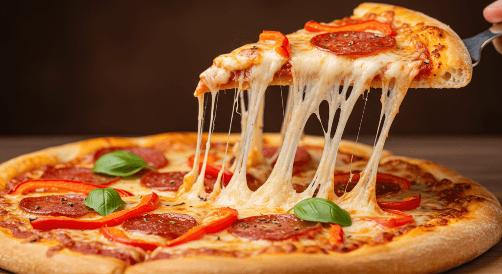 ¿6x1?: ¿Por qué nos da hipo? 2 "Pizza de pepperoni con queso fundido. Porción levantada mostrando el queso estirado. Ideal para restaurantes, comida italiana y antojos."