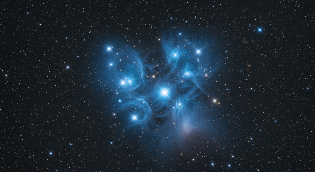 ¿6x1?: ¿Cómo surgió el sida? 5 Fotografía de las Pléyades, cúmulo estelar conocido como las Siete Hermanas. Imagen del espacio, estrellas azules, nebulosa. Astronomía, astrofotografía, exploración espacial.