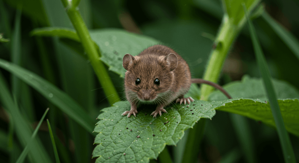 Ratones: pequeños pero inteligentes, descubre por qué son tan comunes 3 Ratón de campo marrón sobre hoja verde en la naturaleza. Imagen de roedor salvaje en su hábitat natural. Foto accesible para personas con discapacidad visual. Ratón Hoja Naturaleza Animales.