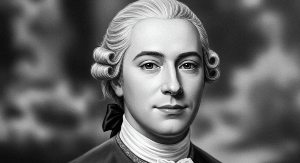 Wolfgang Amadeus Mozart: el genio que revolucionó la música clásica 6 "Retrato en blanco y negro de un hombre con peluca empolvada. Imagen accesible sobre historia del arte, retratos históricos y música clásica."