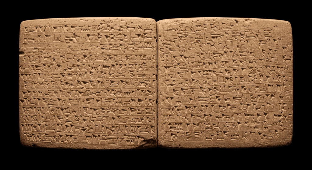 La partitura más antigua de la historia: el origen escrito de la música 3 "Tablilla de arcilla con escritura cuneiforme. Antiguo documento histórico con inscripciones en relieve. Artefacto de la antigua Mesopotamia."