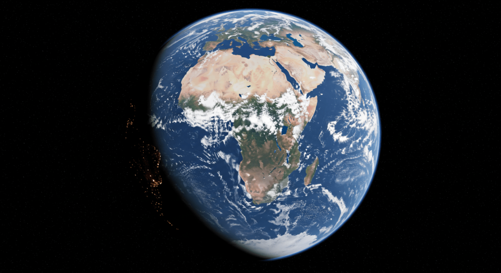 ¿6x1?: ¿Cómo piensan los sordos? 6 Vista de la Tierra desde el espacio mostrando África, Asia y Australia. Imagen de ciencia y geografía. Accesibilidad web.