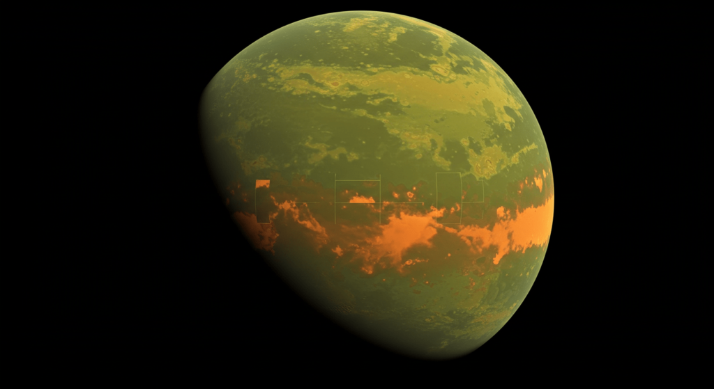 Titán, la luna que podría ser una segunda Tierra 4 "Imagen de Titán, la luna de Saturno, con su atmósfera nebulosa y tonalidades verdes, doradas y marrones. Composición espacial creada gracias al análisis de las imágenes de diferentes instrumentos, recreando el cuerpo espacial con un aura especial."
