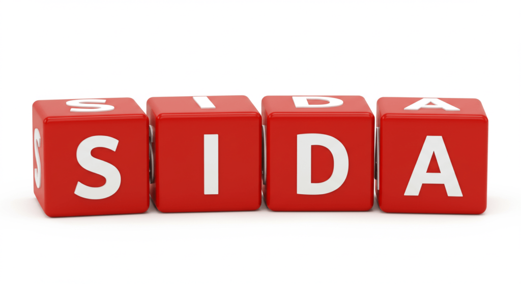 ¿6x1?: ¿Cómo surgió el sida? 7 Cubos rojos formando las palabras VIH y SIDA. Imagen para concienciación sobre el VIH/SIDA. Salud pública, prevención de enfermedades, información sobre el SIDA.