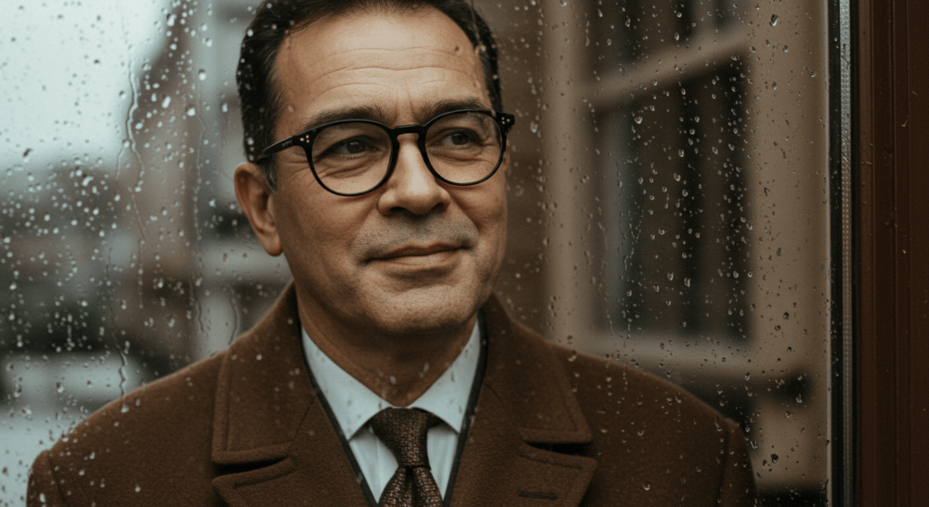 ¿El genio nace o se hace? La ciencia detrás del talento excepcional 1 Hombre con gafas mirando por la ventana un día lluvioso. Persona inteligente, reflexión, contemplación. Portrait, día de lluvia, pensamiento.