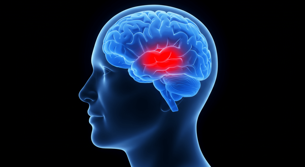 ¿Las neuronas se regeneran? Descubre la verdad sobre el cerebro humano 2 Ilustración médica del cerebro humano en azul con el hipocampo en rojo, destacando la anatomía cerebral y sus funciones. Imagen accesible para estudios de neurociencia y medicina.