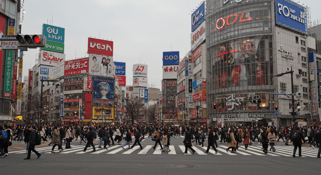 ¿Cómo evolucionará el ser humano? Lo que la ciencia predice para el futuro 2 Imagen de cruce peatonal Shibuya, Tokio: Multitud de personas cruzando calle con publicidad luminosa. Ciudad, turismo y cultura japonesa.