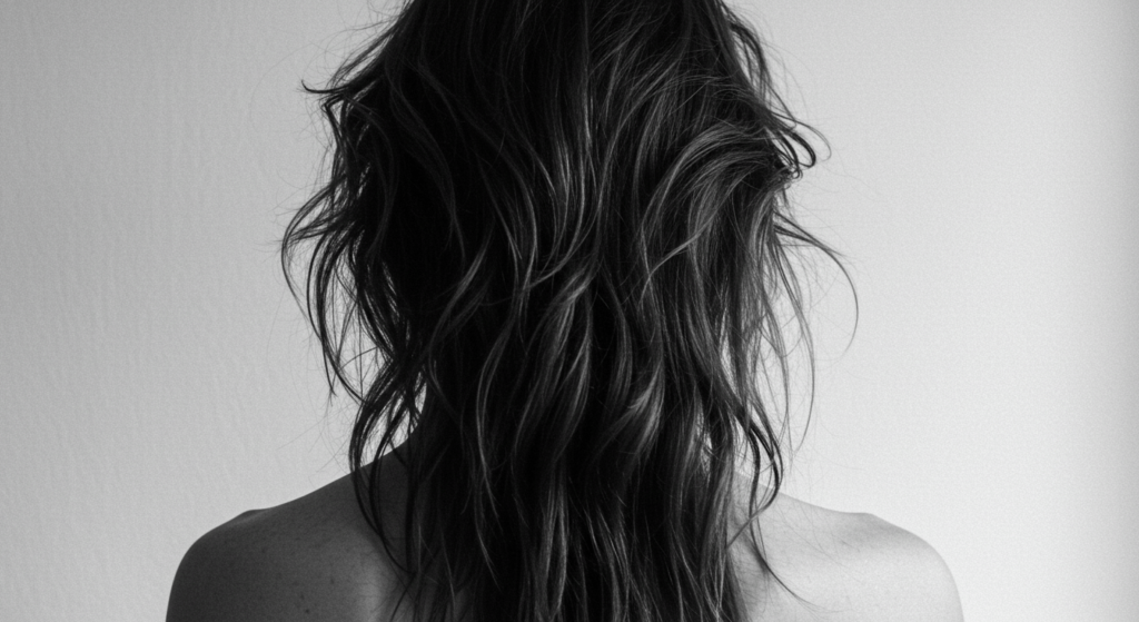 ¿Qué es el estrés y por qué sentimos que todo nos sobrepasa? 4 Espalda y cabello de mujer con fondo blanco. Bienestar, intimidad, depresión.