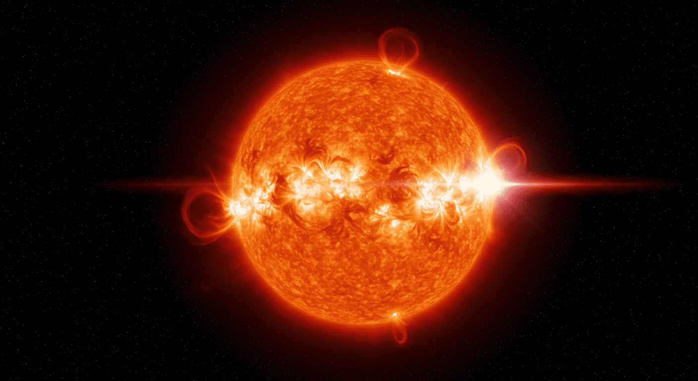 El ciclo de vida de una estrella: desde su nacimiento hasta su muerte 2 "Representación artística de una estrella brillante en el espacio. Imagen del sol con colores naranja, amarillo y blanco sobre un fondo estrellado. Ilustración astronómica ideal para temas de ciencia, astronomía y el sistema solar."