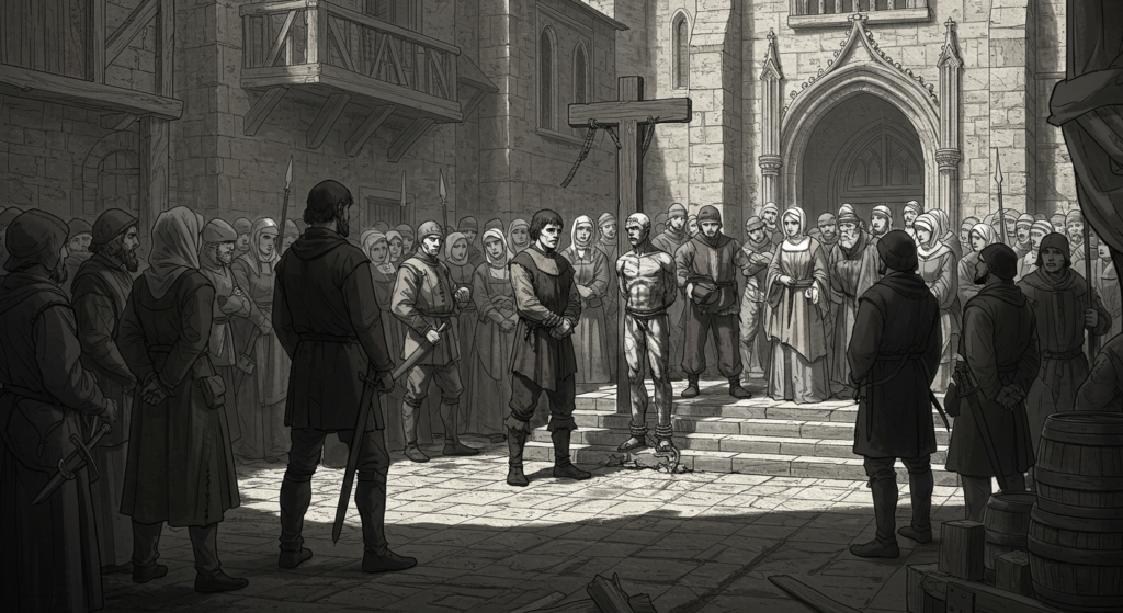 El verdugo medieval: La figura oscura que hacía justicia (a su manera) 2 Grabado antiguo de ejecución pública: Escena histórica de decapitación. Edad Media, pena capital y violencia.