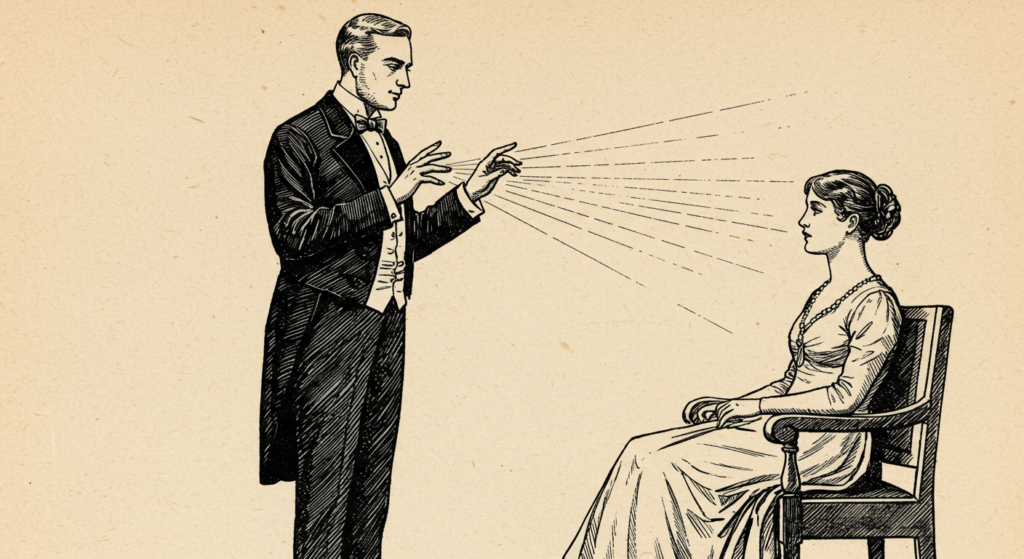 Hipnosis: ¿Una herramienta terapéutica o un truco de ilusión? 4 "Ilustración antigua que muestra una sesión de hipnosis o tratamiento de magnetismo animal. Imagen histórica sobre medicina alternativa."