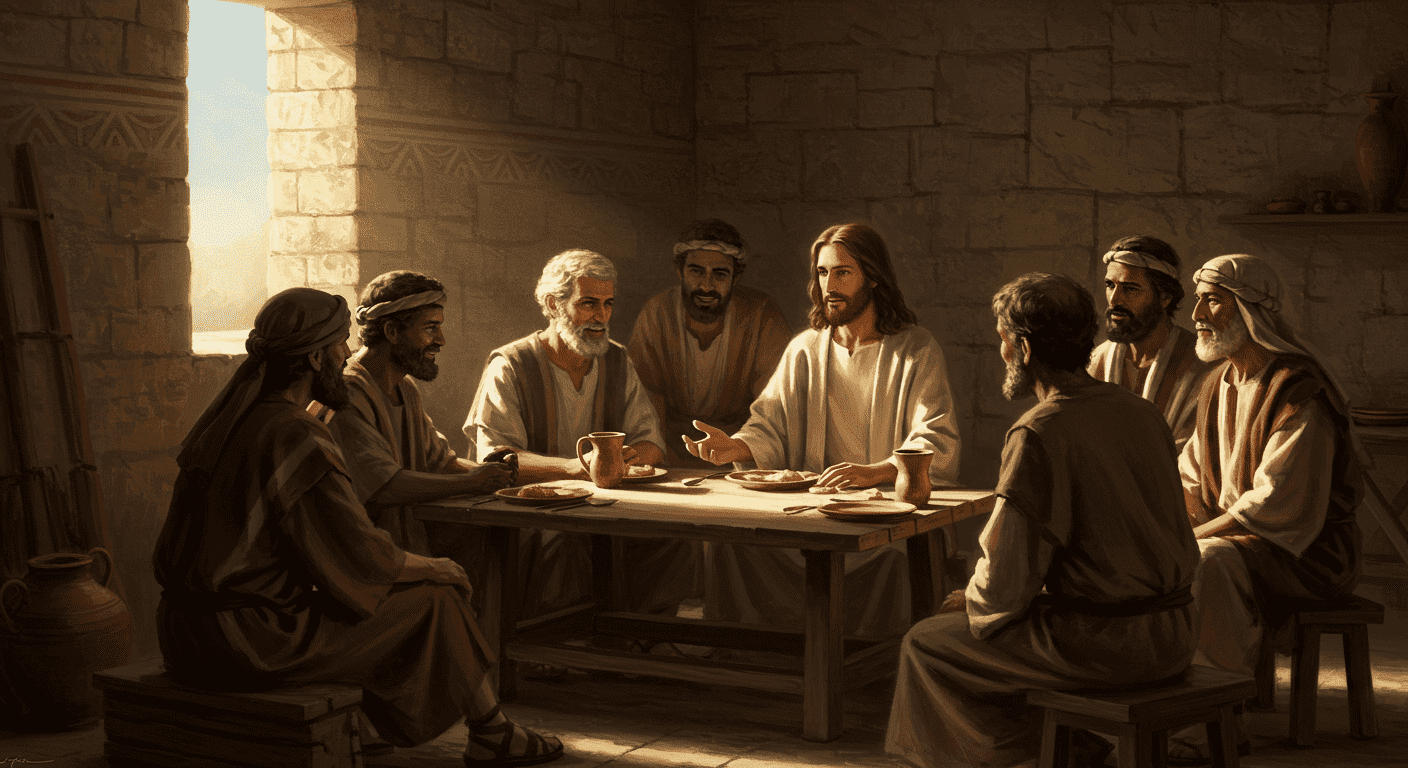 ¿Por qué tenemos apellidos? Historia, significado y evolución 1 Pintura de Jesús y los discípulos en la última cena. Imagen religiosa con escena bíblica. Arte cristiano y simbolismo espiritual.