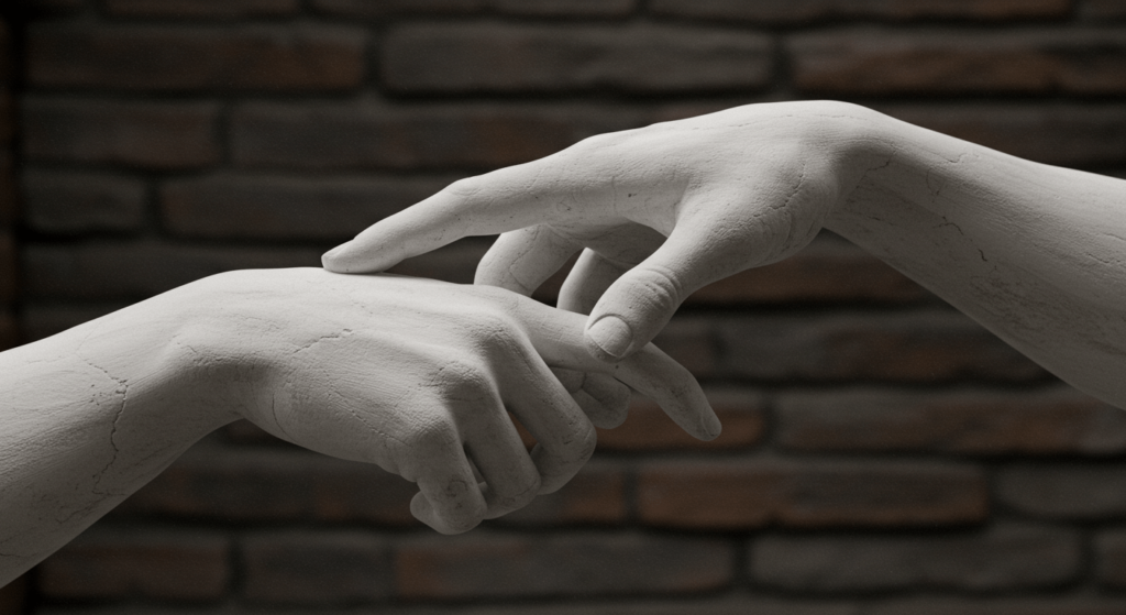 ¿Por qué algunas personas parecen más inteligentes que otras? La ciencia responde 7 "Manos entrelazadas escultura: imagen de una escultura de dos manos unidas, transmitiendo amor y conexión. Ideal para contenido sobre relaciones, arte y sentimientos. Accesible para personas con discapacidad visual."