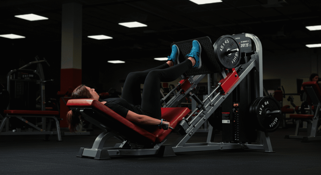 ¿Por Qué Nos Volvemos Adictos? El Poder de las Drogas en el Cerebro 7 Mujer ejercitándose en máquina de prensa de piernas en gimnasio oscuro. Entrenamiento de fuerza y acondicionamiento físico. Imagen sobre fitness, salud y estilo de vida activo.