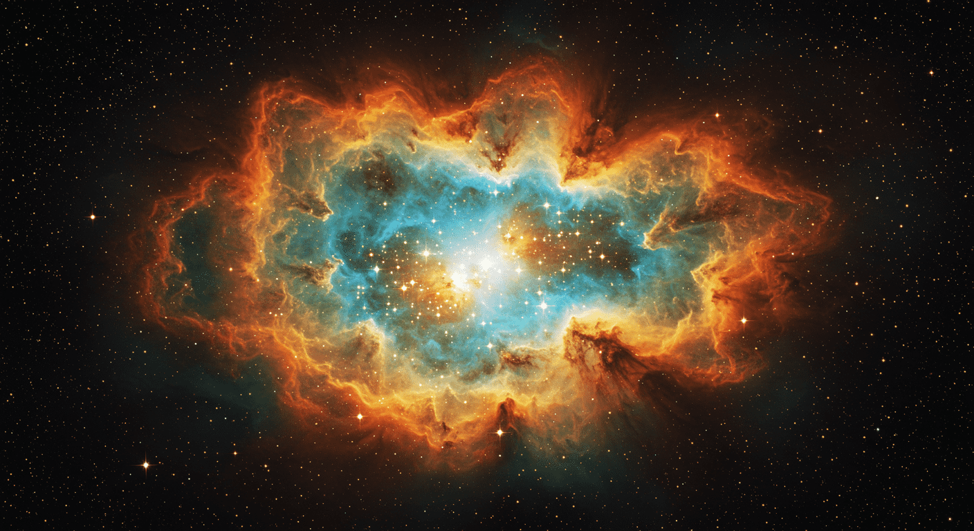 El ciclo de vida de una estrella: desde su nacimiento hasta su muerte 3 "Imagen colorida de una nebulosa o remanente de supernova en el espacio. Representación artística con detalles de gas interestelar, polvo cósmico y estrellas brillantes. Ideal para contenido sobre astronomía, astrofísica y exploración del universo."