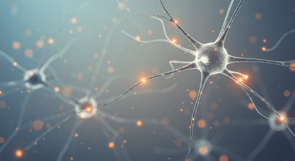 ¿Las neuronas se regeneran? Descubre la verdad sobre el cerebro humano 6 Representación visual de neuronas interconectadas transmitiendo señales eléctricas. Imagen de neurociencia accesible para fines educativos y de divulgación.