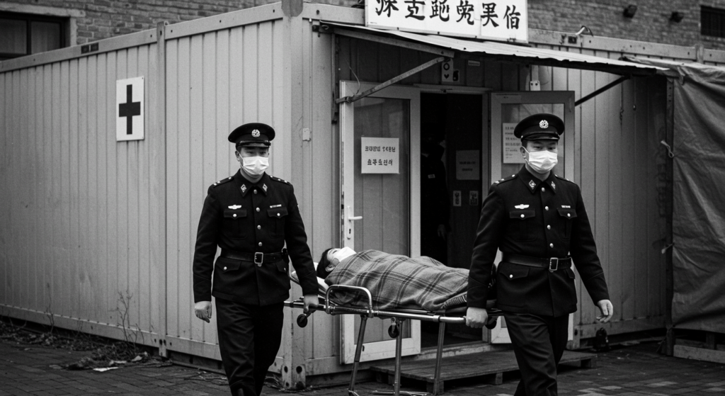 Las 5 pandemias más letales de la historia que sacudieron al mundo 1 "Fotografía histórica de personal médico transportando un paciente en camilla. Imagen en blanco y negro de trabajadores de la salud con mascarillas durante una epidemia. Reflejo de la historia de la salud pública."