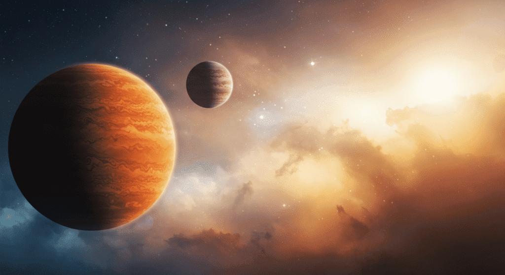 ¿Quién Fue Galileo Galilei y Por Qué Revolucionó la Ciencia? 4 Ilustración de planetas coloridos en nebulosa espacial. Arte digital de astronomía y exploración espacial