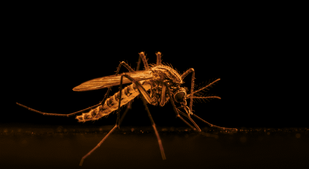 Los experimentos nazis: el lado más oscuro de la ciencia (Parte 1) 6 Primer plano mosquito naranja. Macrofotografía de un mosquito con iluminación naranja intensa. Insectos y plagas.