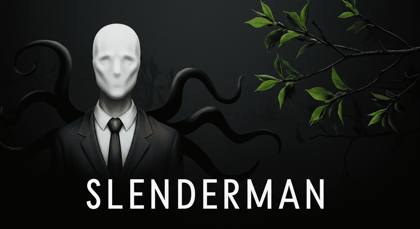 Imagen promocional de Slender Man. Gráfico con el personaje de terror y el título del juego.