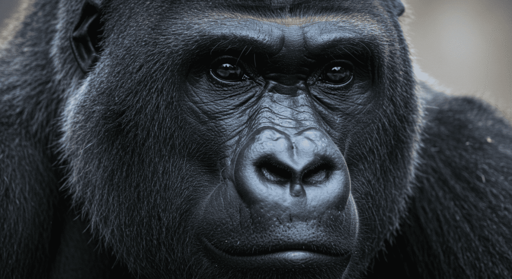 Curiosidades Sorprendentes sobre los Sueños que Probablemente No Sabías 2 "Retrato de gorila con mirada penetrante. Primer plano de primate poderoso y expresivo para SEO y accesibilidad."