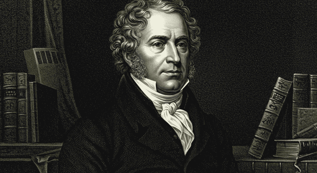 ¿Por Qué Existen Distintos Tipos de Sangre? Explicación Científica 2 "Retrato grabado en blanco y negro de hombre con cabello rizado y vestimenta formal. Imagen histórica de personaje del siglo XIX. Ideal para historia, retratos y SEO."