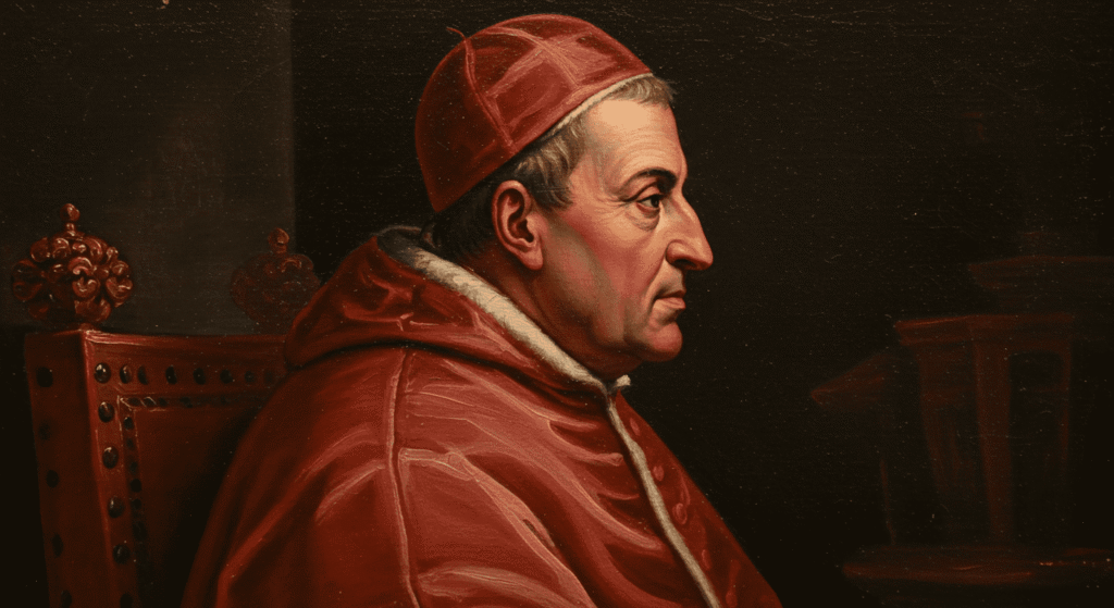 Los peores papas de la historia: 6 casos que sacudieron a la Iglesia 2 Retrato al óleo del Papa Alejandro VI. Pintura clásica con vestimentas rojas. Imagen histórica del pontífice. Adecuada para estudios de arte y religión. Accesible para personas con discapacidad visual.