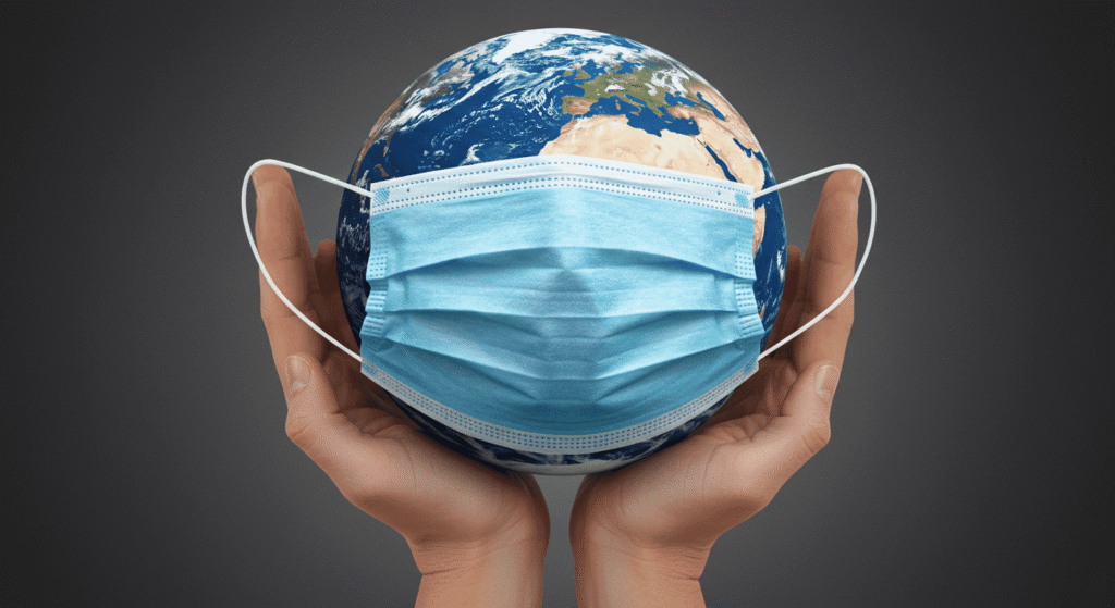 Coronavirus: El Origen en Wuhan y Cómo Comenzó Todo 7 La Tierra con una mascarilla quirúrgica, símbolo de protección contra el COVID-19. Imagen conceptual sobre la pandemia global
