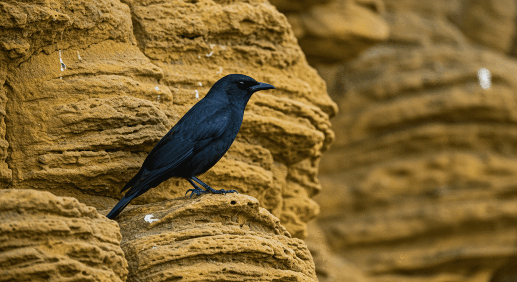 ¿Cómo funciona la ecolocalización? El radar natural de la naturaleza 1 Vencejo posado en nido rocoso. Imagen de un vencejo oscuro con plumas iridiscentes descansando sobre un nido en una pared de roca. Ideal para contenido sobre aves, fauna silvestre y ornitología.