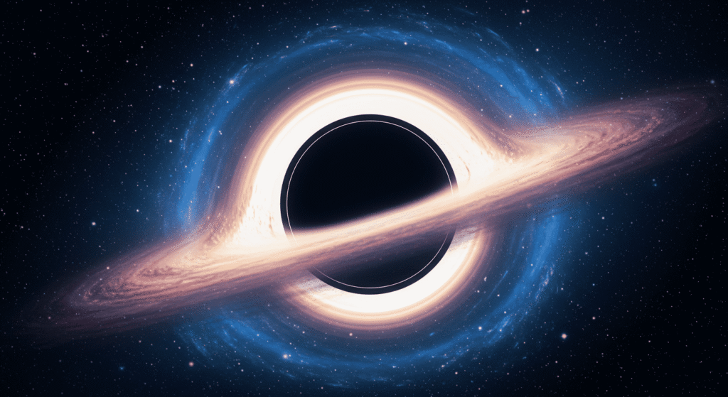 ¿Qué hay después de la muerte? Creencias, teorías y lo que dice la ciencia 5 Agujero negro en el centro de una galaxia azul y púrpura. Espacio, astronomía y misterio cósmico.