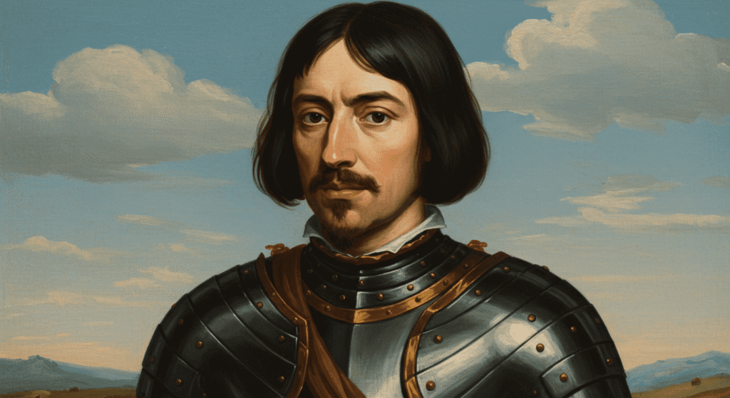 Gilles de Rais: El aterrador noble que inspiró la leyenda de Barba Azul 4 "Dibujo en blanco y negro de un hombre con armadura medieval, estilo antiguo. Ilustración de caballero para personas con discapacidad visual."