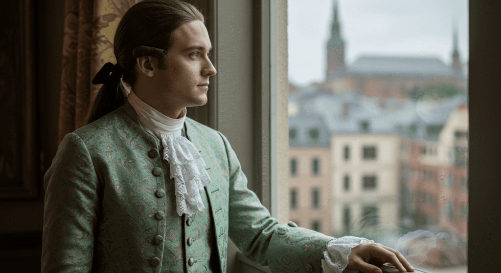 ¿Quién fue Giacomo Casanova? Más que un seductor, un genio del siglo XVIII 4 Hombre con traje verde siglo XVIII mirando por la ventana. Foto hombre traje época siglo XVIII.
