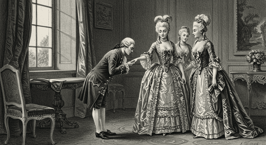 ¿Quién fue Giacomo Casanova? Más que un seductor, un genio del siglo XVIII 5 Ilustración antigua del siglo XVIII con hombre cortejando a una dama. Dibujo época siglo XVIII dama caballero.