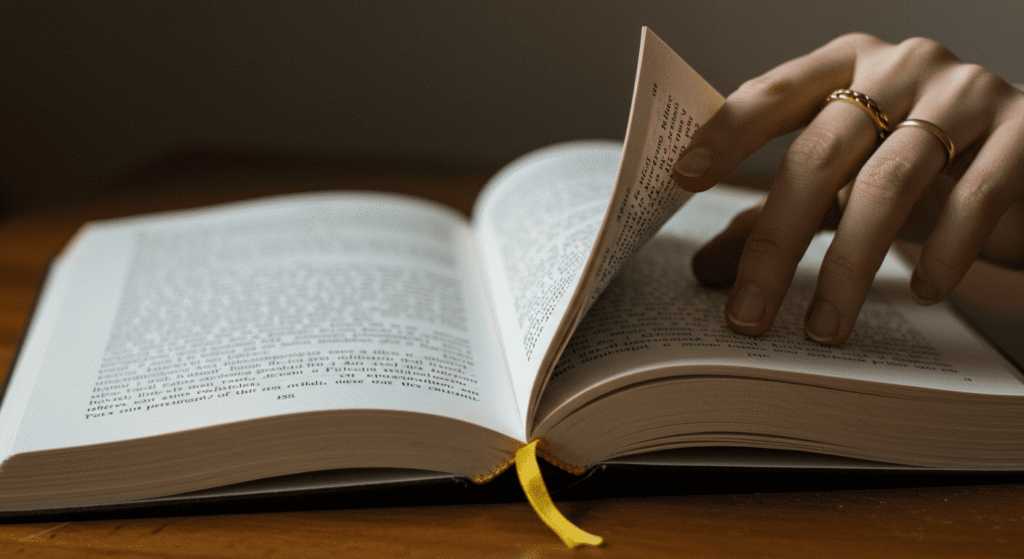 ¿Qué hay después de la muerte? Creencias, teorías y lo que dice la ciencia 3 Libro abierto con una mano volteando la página. Lectura, aprendizaje y placer de la lectura.