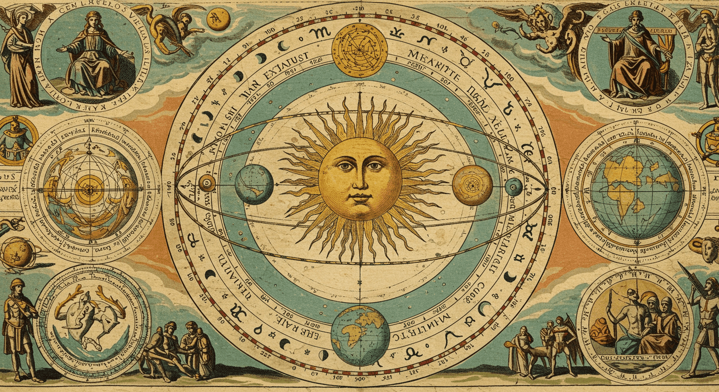 ¿Quién fue Nicolás Copérnico y por qué cambió nuestra visión del universo? 3 Mapa antiguo del modelo heliocéntrico de Copérnico. Ilustración vintage del sistema solar con el sol en el centro y órbitas de planetas. Ideal para historia de la astronomía y coleccionismo.