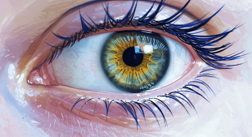 El gato de Schrödinger: ¿Vivo, muerto o ambas? La paradoja cuántica más famosa 5 "Ojo humano azul y dorado en estilo artístico digital. Primer plano de iris con pestañas en un diseño visual moderno. Visión, arte digital, diseño de ojos."