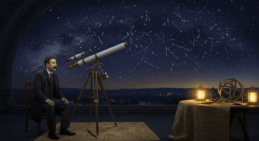 ¿Obsesión o revelación? El misterio de los números 3, 6 y 9 de Nikola Tesla 3 Hombre observando las estrellas con un telescopio antiguo. Imagen de astronomía, ciencia, exploración espacial. Foto accesible para personas con discapacidad visual.