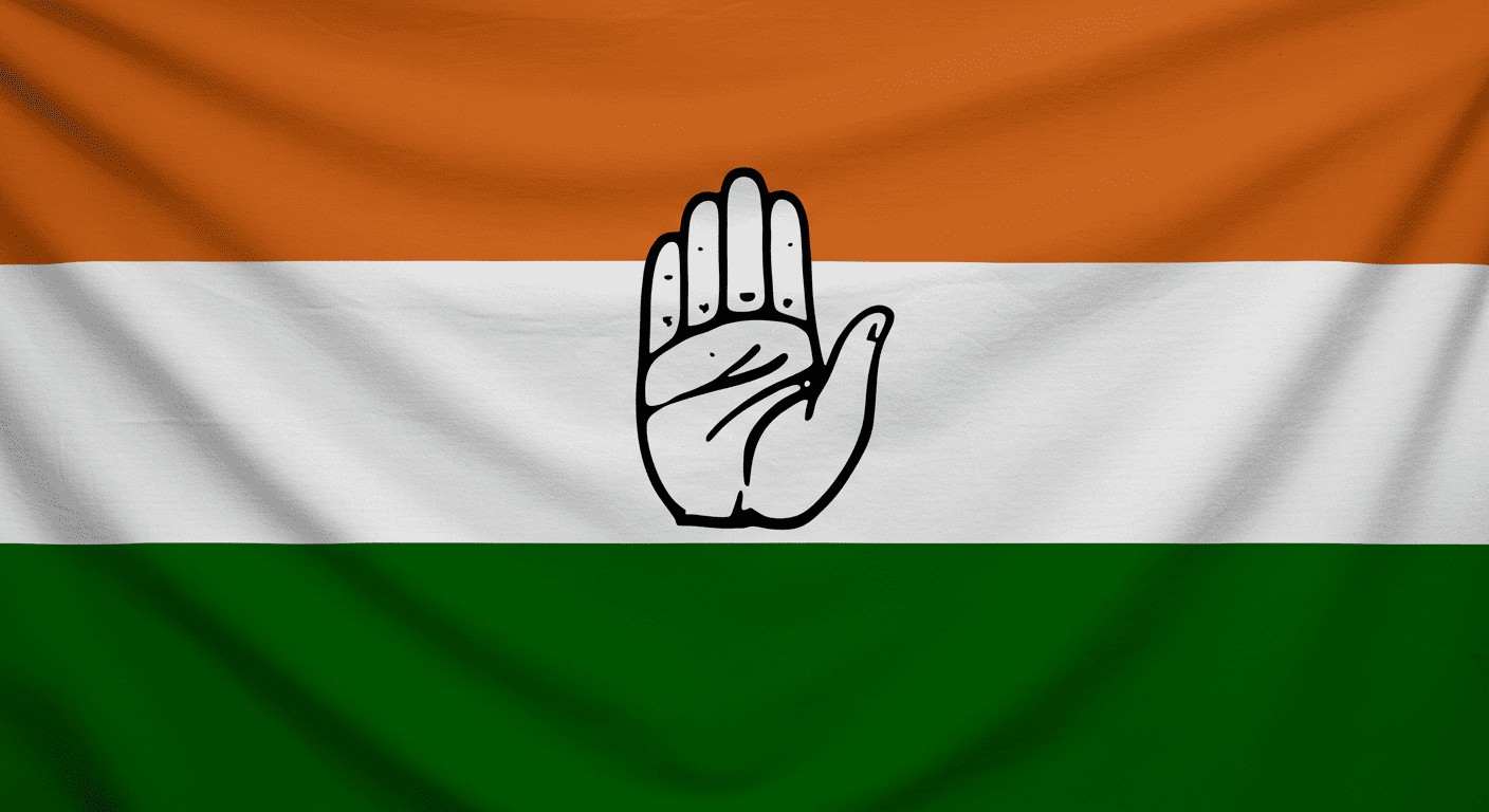 ¿Quién fue Mahatma Gandhi? Vida, lucha y legado del líder pacifista 3 Bandera del Congreso Nacional Indio con mano blanca sobre franjas naranja, blanca y verde. Símbolo político de la India, ideal para temas de historia y política. Accesible para personas con discapacidad visual.