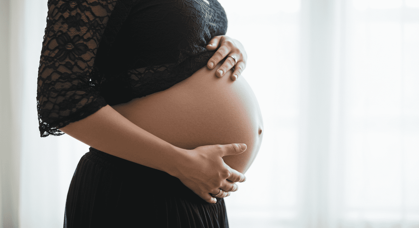 Enfermedades genéticas: qué son y los tipos más comunes 7 Fotografía de una mujer embarazada con las manos sobre su vientre, resaltando la belleza y la serenidad de la maternidad.