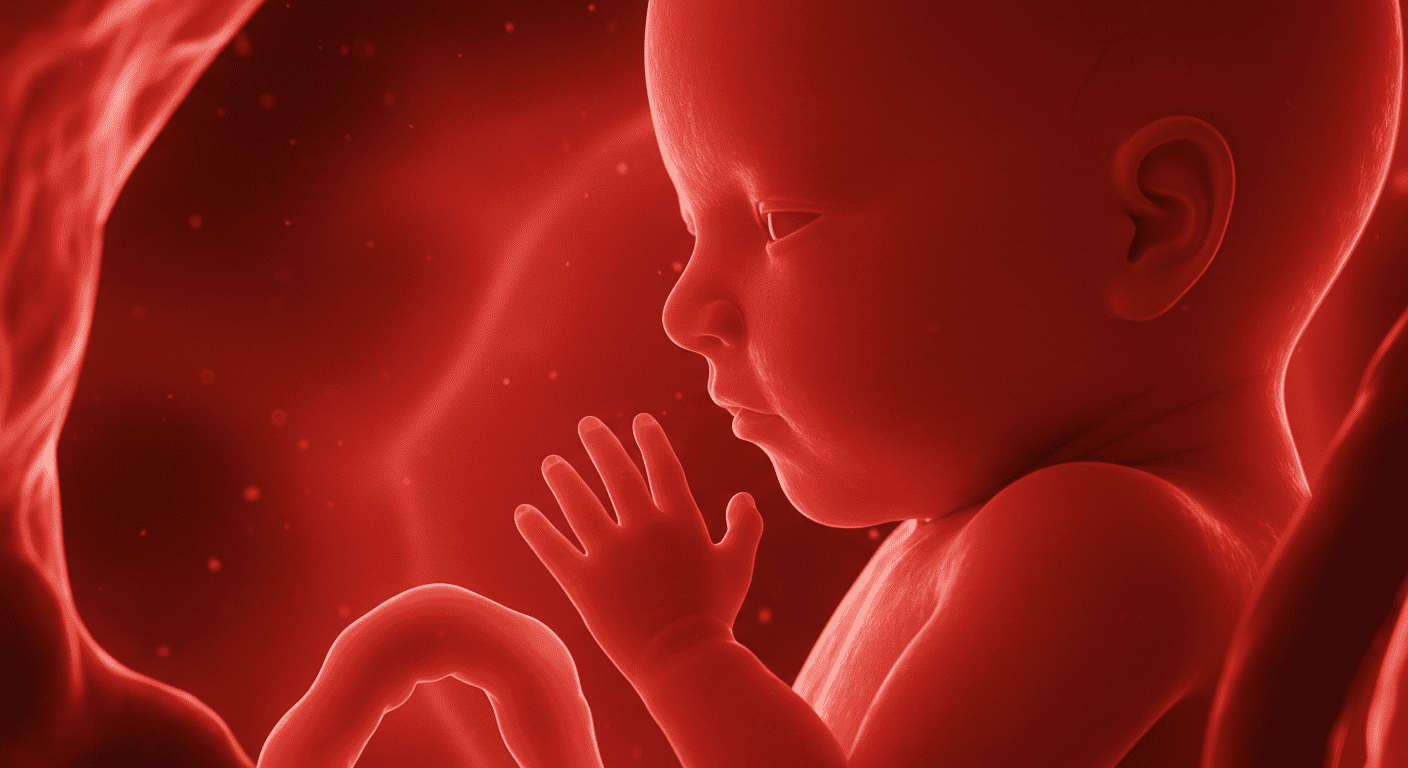 ¿Qué determina el sexo de un bebé? Ciencia y genética explicadas 6 Imagen realista de feto humano dentro del útero. Representación visual del desarrollo prenatal. Embarazo, anatomía, medicina.