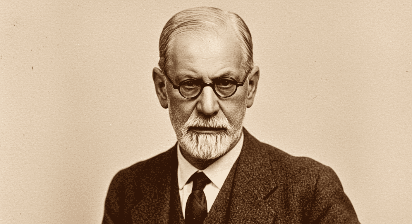 La vida de Sigmund Freud: descubrimientos, teorías y controversias 2 Retrato de Sigmund Freud en tono sepia. Fotografía del psicoanalista con mirada seria. Accesible para personas con discapacidad visual.