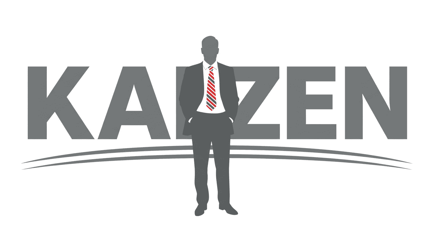 Kaizen y las 5S: claves japonesas para mejorar tu productividad 4 Ilustración de la palabra Kaizen con un hombre de negocios como la letra "i", representando la filosofía japonesa de mejora continua en gestión y empresas.