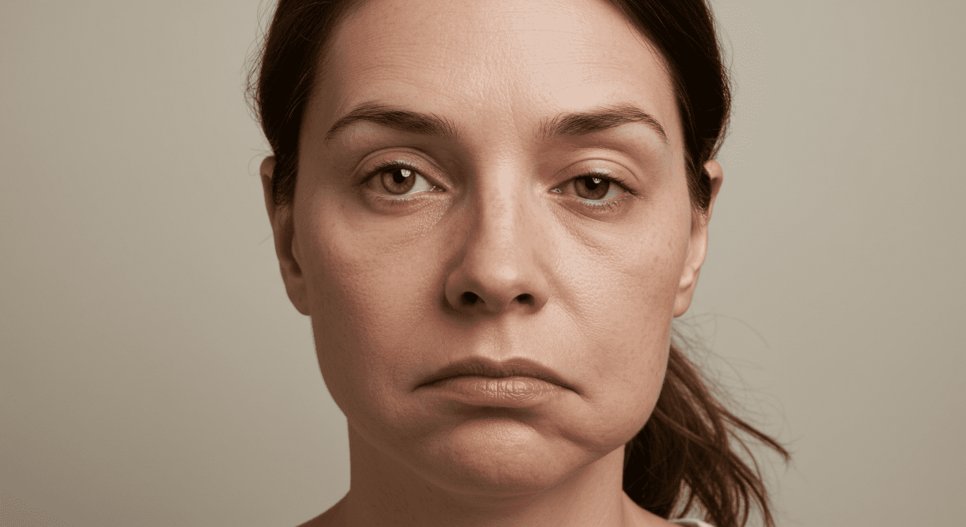 Parálisis facial: Causas, síntomas y el misterio detrás del síndrome de Bell 7 "Retrato de primer plano de una mujer con parálisis facial Imagen detallada de la vejez. Accesibilidad visual: rostro de adulto mayor con expresión reflexiva."