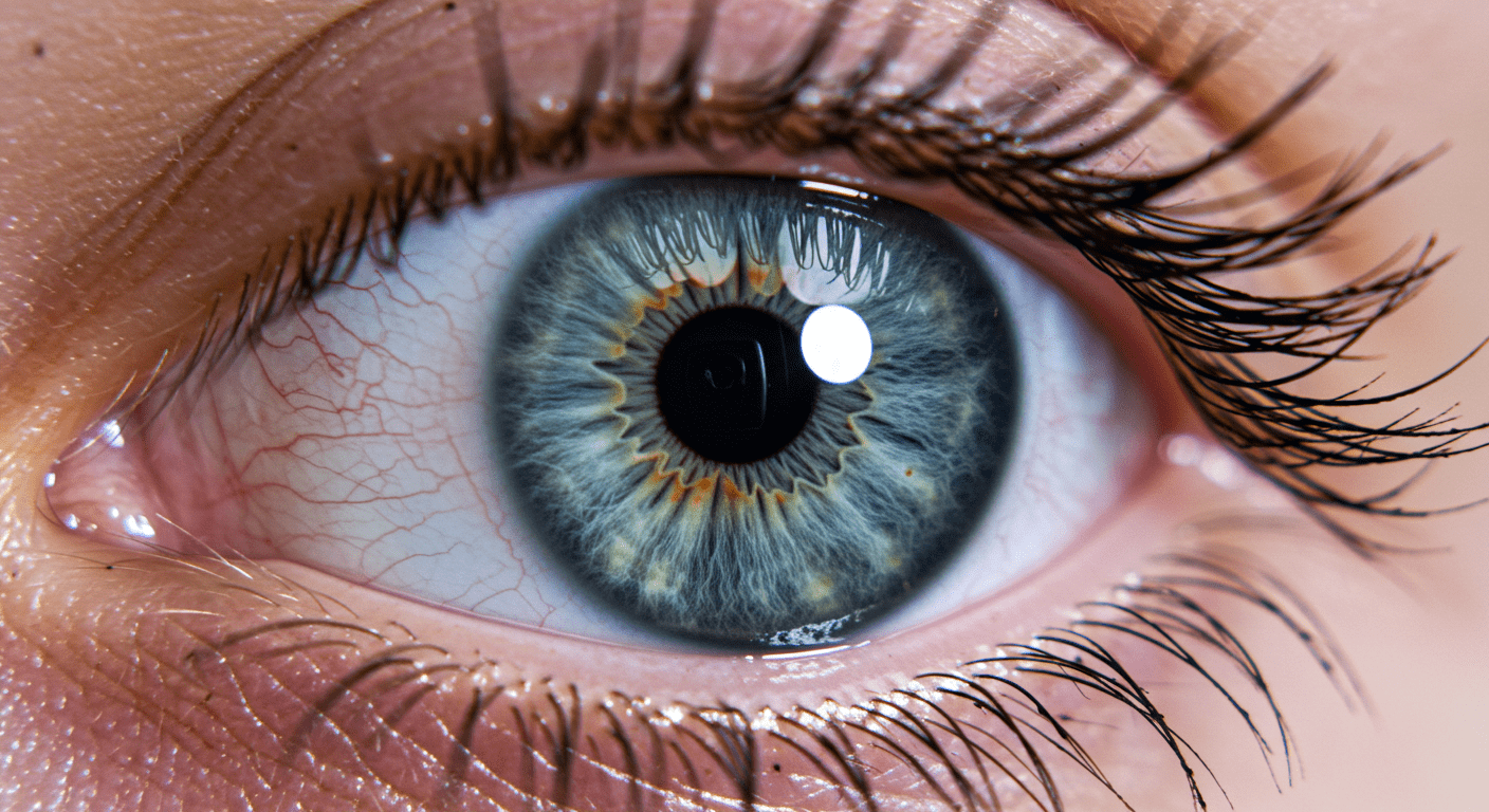 Adrenalina: cómo actúa en el cuerpo humano y por qué la necesitamos 4 Primer plano de ojo azul grisáceo. Detalles de iris, pestañas y piel. Mirada humana.