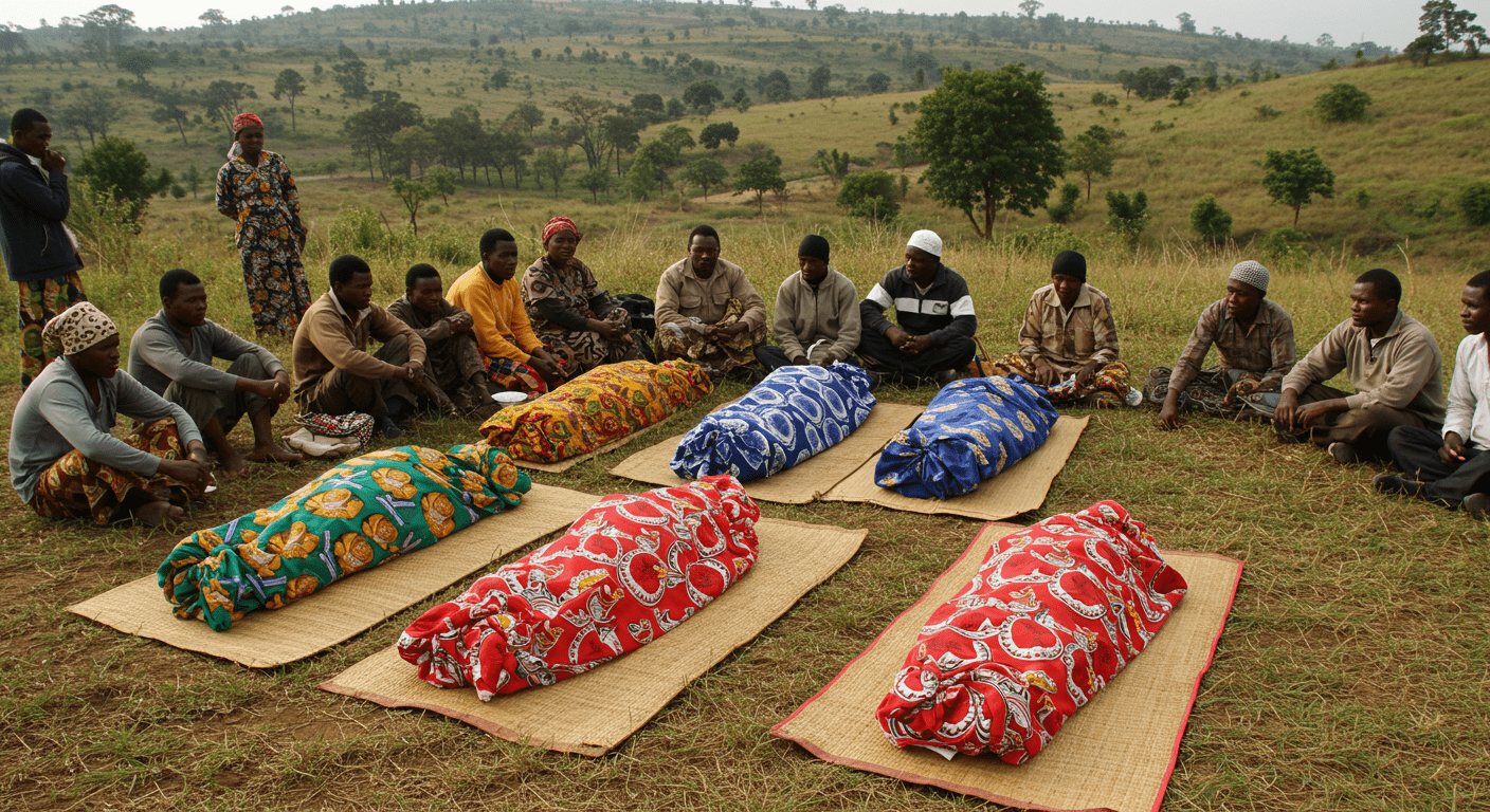 Los ritos funerarios más extraños del mundo: costumbres que sorprenden 4 Ritual funerario en Madagascar con cuerpos envueltos en sudarios coloridos. Celebración cultural del Famadihana, ideal para temas de viajes, cultura y antropología. Accesible para personas con discapacidad visual.
