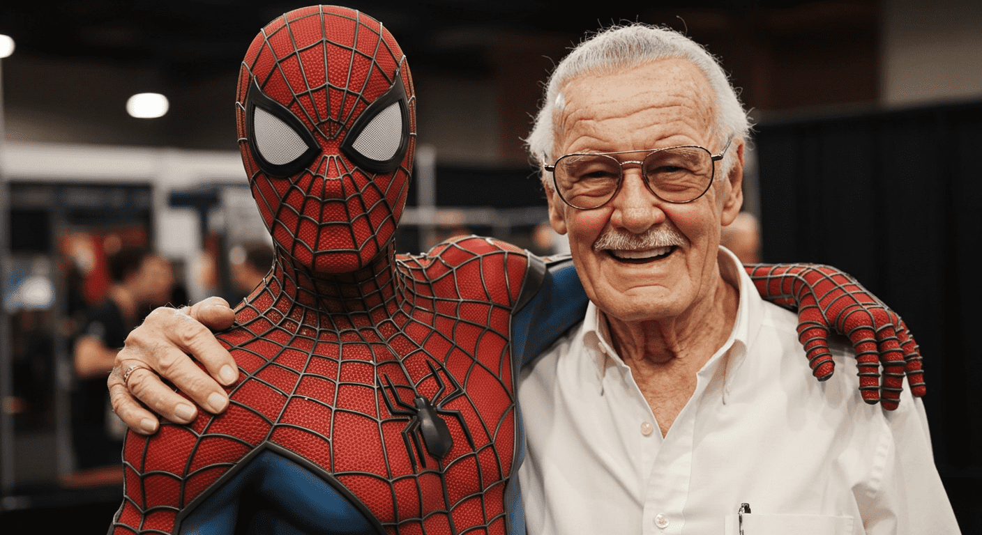 ¿Quién fue Stan Lee? El genio detrás de los superhéroes de Marvel 5 Stan Lee abrazando a Spiderman. Imagen de Stan Lee sonriendo y abrazando a una figura de Spiderman. Íconos de los cómics.