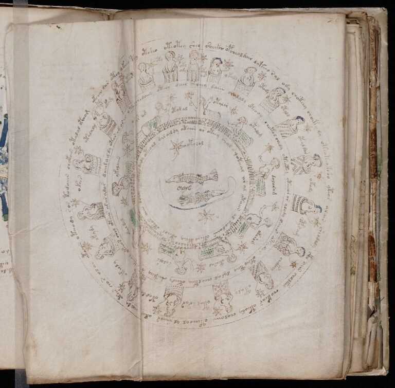 Manuscrito Voynich: Vista del f70v2, 'Piscis'