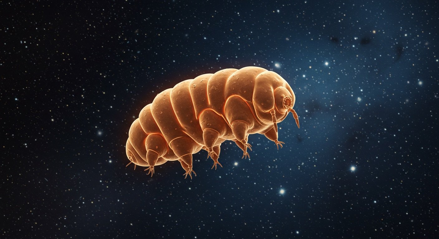Curiosidades animales que parecen ciencia ficción 6 Tardígrado flotando en el espacio, símbolo de supervivencia animal extrema